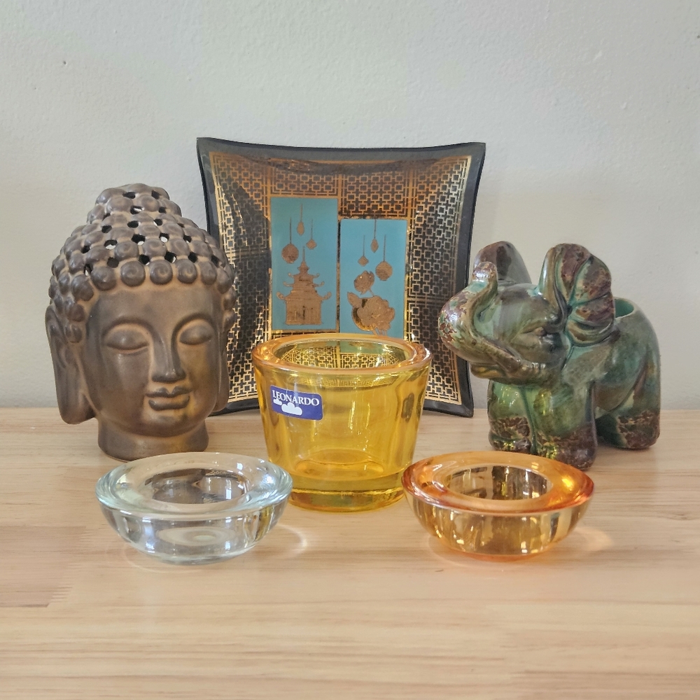 Vintage Lot of Glass and Ceramic Candle Holders
